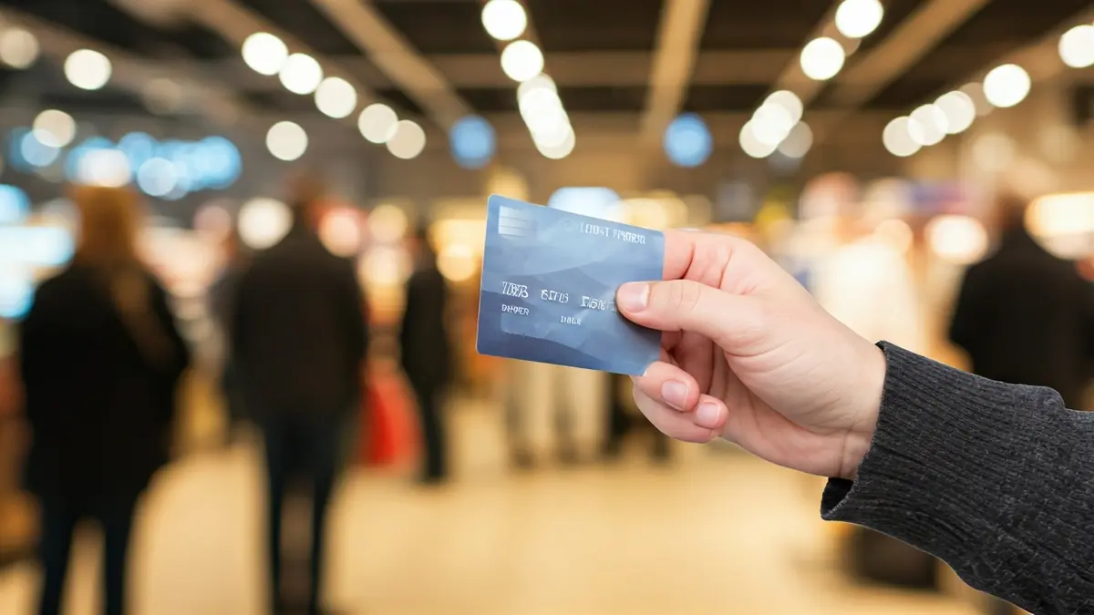 Imagen genérica de una mano sosteniendo un bono de consumo en un establecimiento comercial.