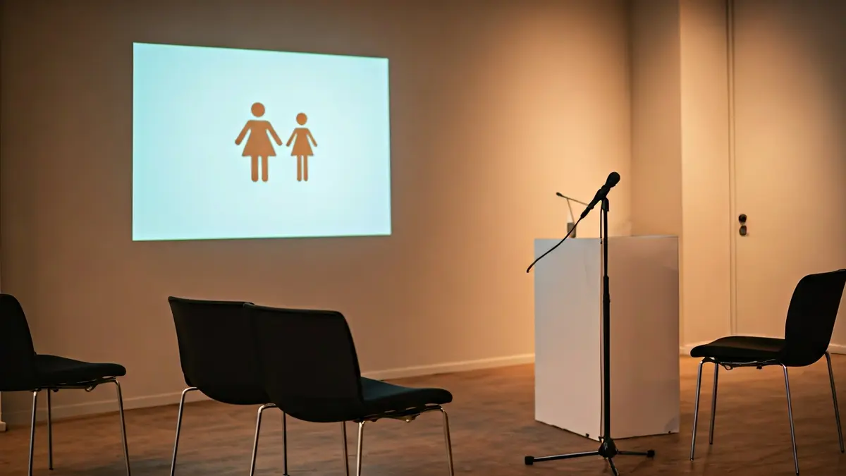 Imagen genérica de una sala de conferencias preparada para un evento sobre igualdad de género.