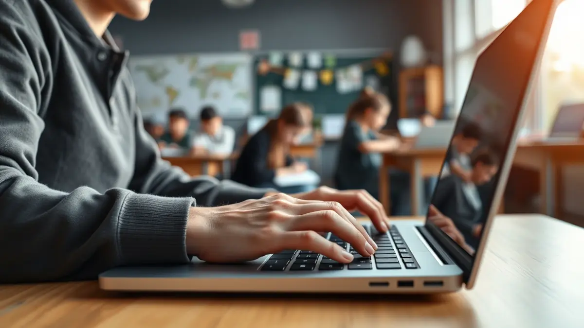 Imagen genérica de un estudiante utilizando un ordenador portátil en un aula.
