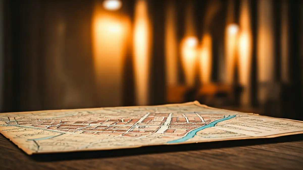 Imagen de un facsímil de un mapa antiguo sobre una mesa de madera.