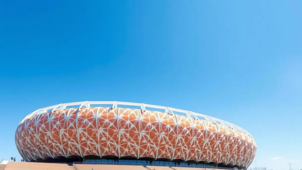 Image of the design for the new Gran Canaria stadium with pintadera facade.