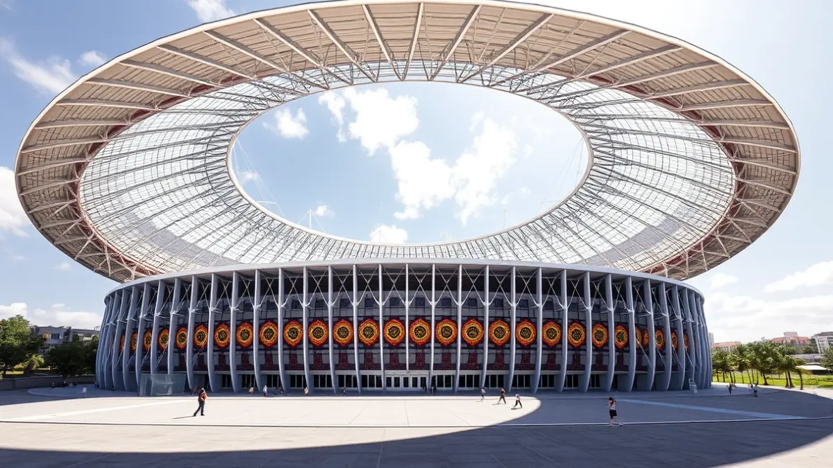 Imagen del diseño propuesto para la ampliación del Estadio de Gran Canaria, mostrando su nueva cubierta y fachada.