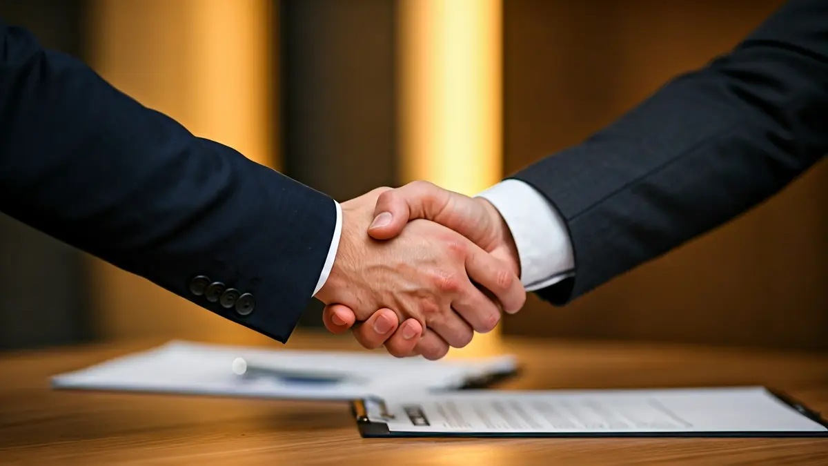 Imagen genérica de dos personas estrechando manos en un contexto de negocios.