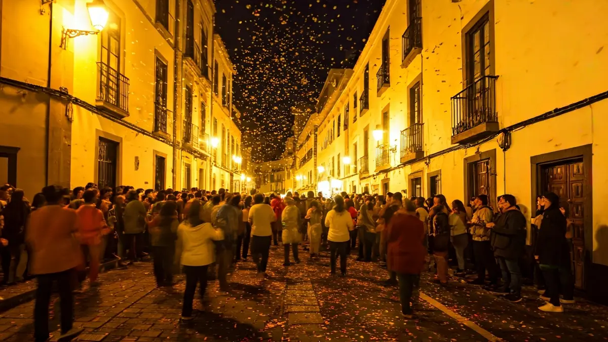 Imagen genérica de un carnaval con confeti y gente borrosa.