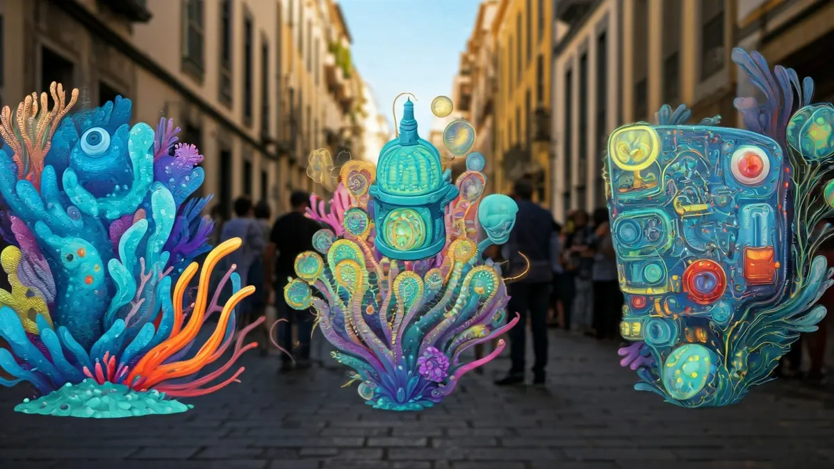 Abstract image of the three proposed allegories for the Maspalomas Carnival 2027.