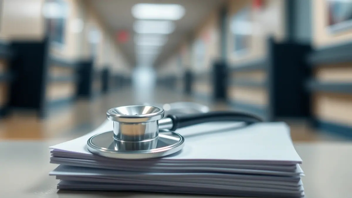 Generic image of a stethoscope on medical documents, symbolizing the healthcare sector.