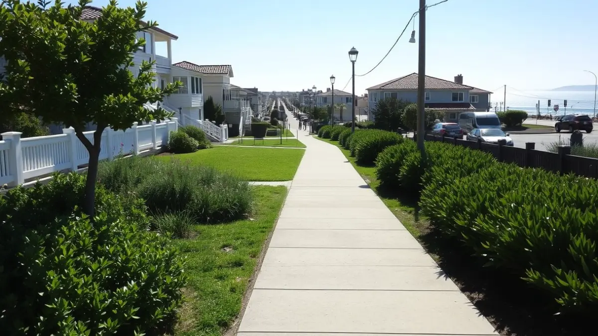 Generic image of a clean and well-maintained pedestrian path in a coastal area.