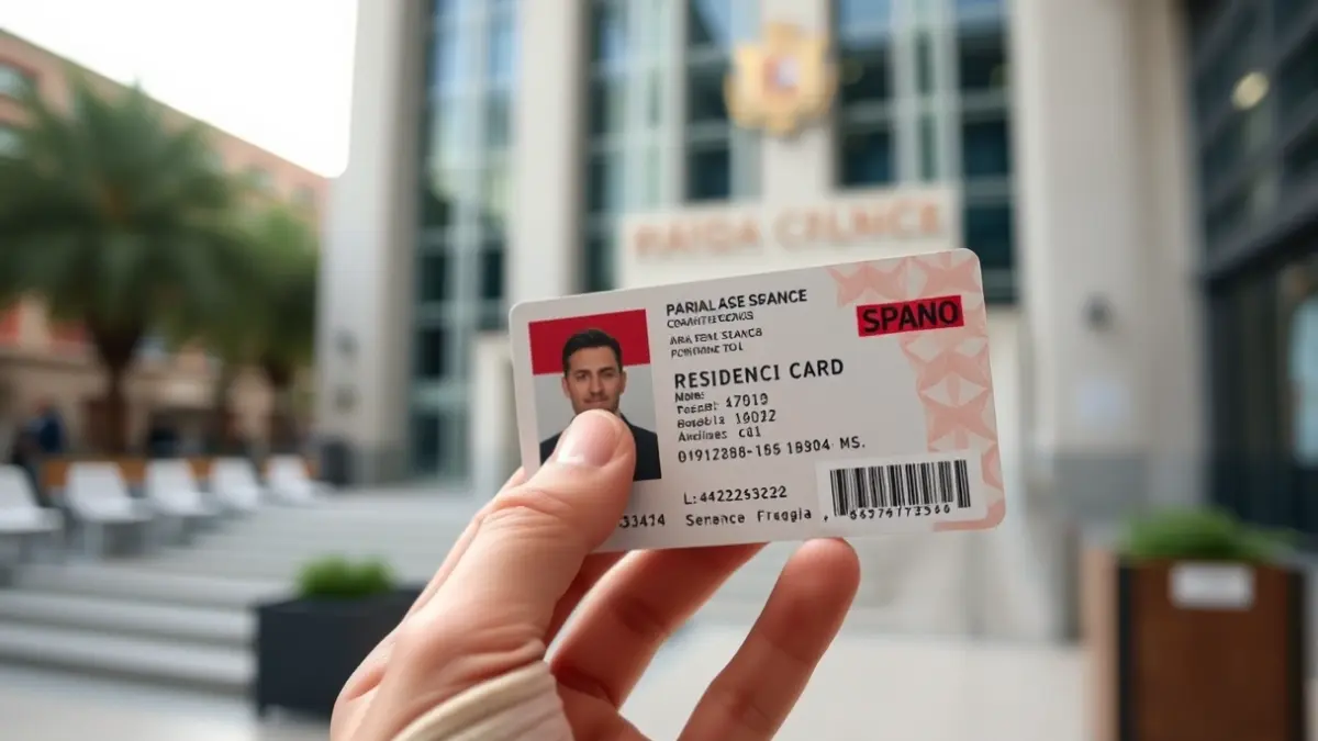 Imagen genérica de una mano sosteniendo un documento de residencia español.