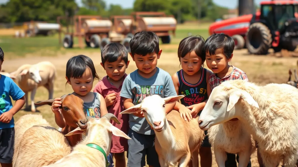 Imagen de escolares visitando una feria agrícola y ganadera en Fuerteventura.