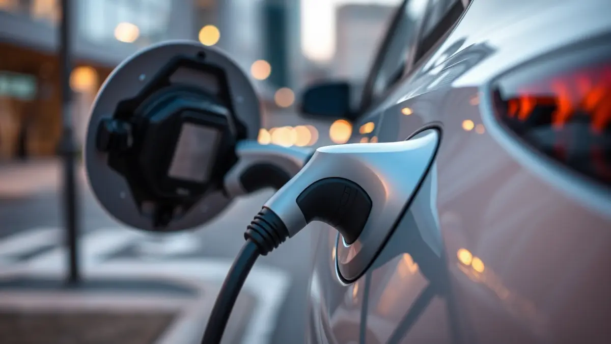 Generic image of an electric vehicle charging at a charging station.