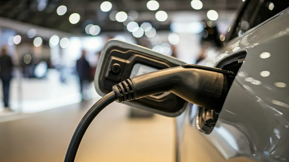 Generic image of an electric vehicle charging at a charging station.