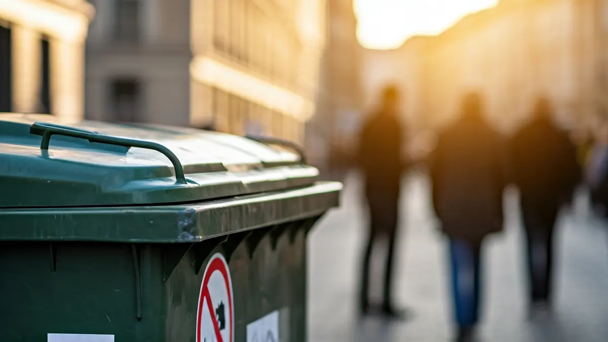Imagen genérica de un contenedor de residuos con un cartel de prohibido tirar basura.