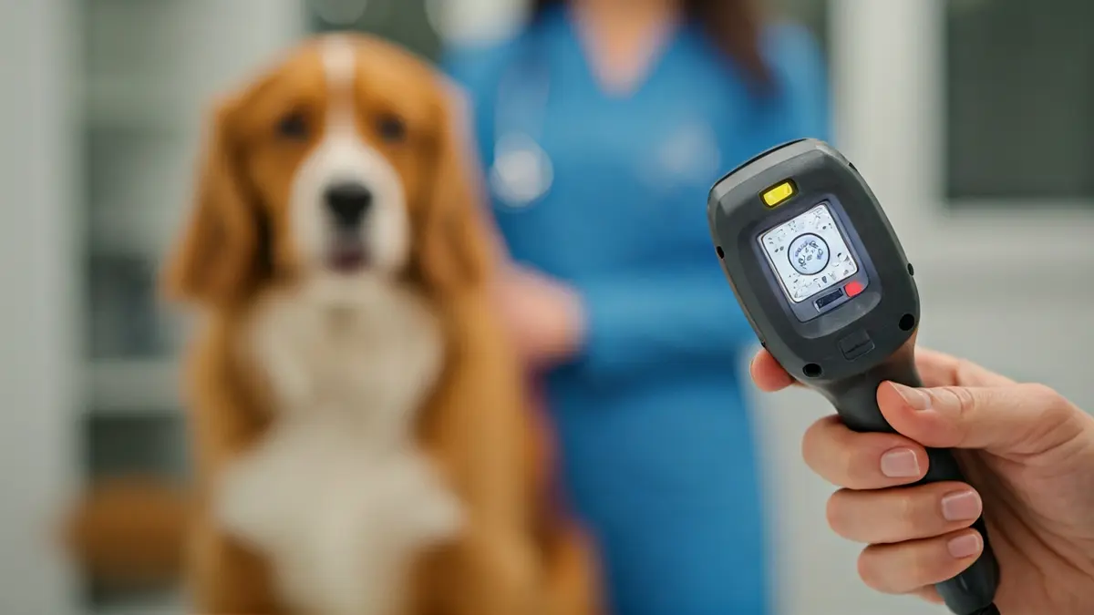 Generic image of a veterinarian scanning a dog's microchip.
