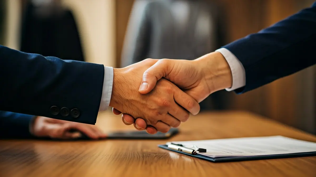 Generic image of two hands shaking over a desk, symbolizing an agreement.