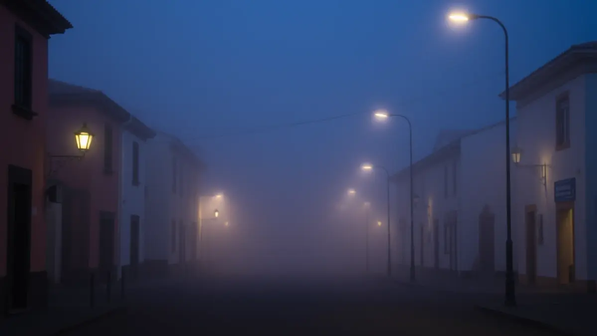 Generic image of a foggy street in a Canarian town.
