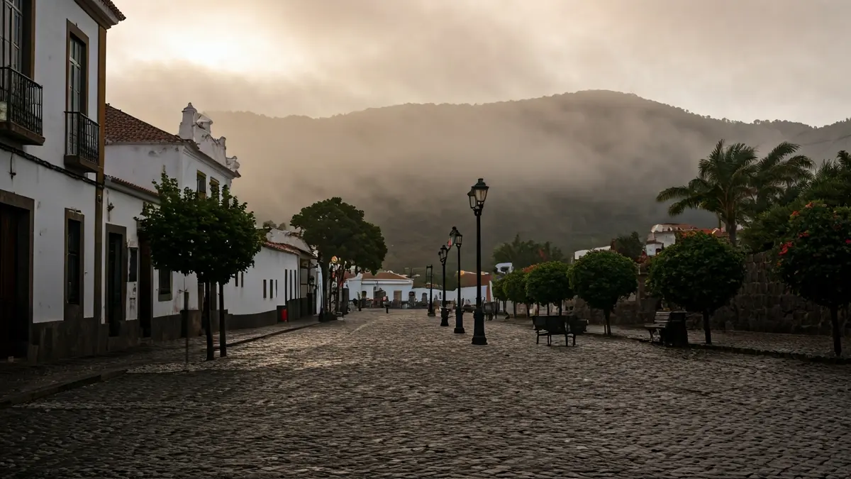 Imagen genérica de un día con niebla en un pueblo canario.