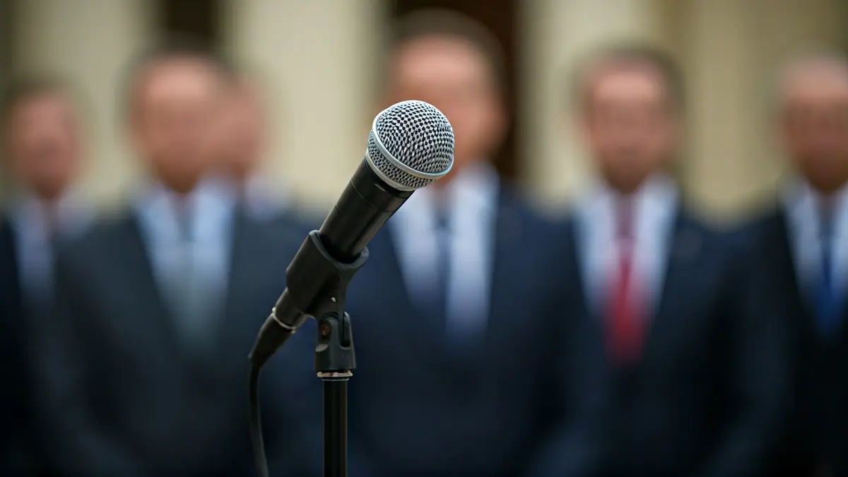 Imagen genérica de un micrófono en un podio, simbolizando un debate político o una declaración.