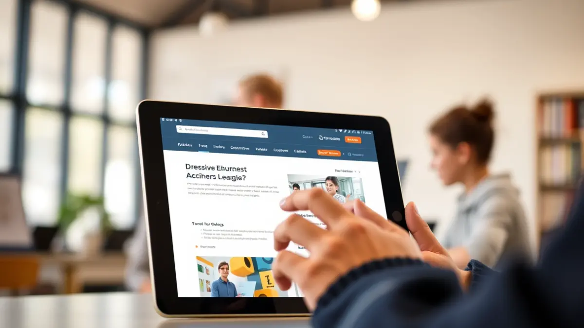 Generic image of a person interacting with an educational web platform on a tablet.