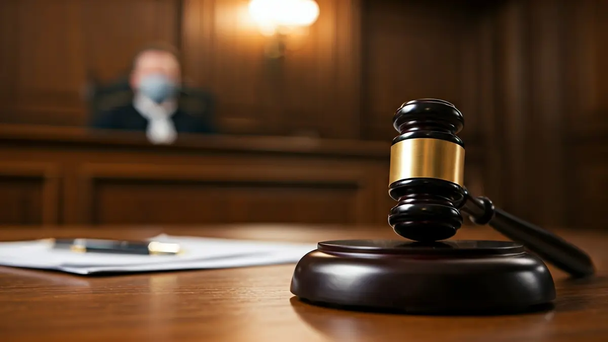 Generic image of a judge's gavel on a desk in a courtroom.