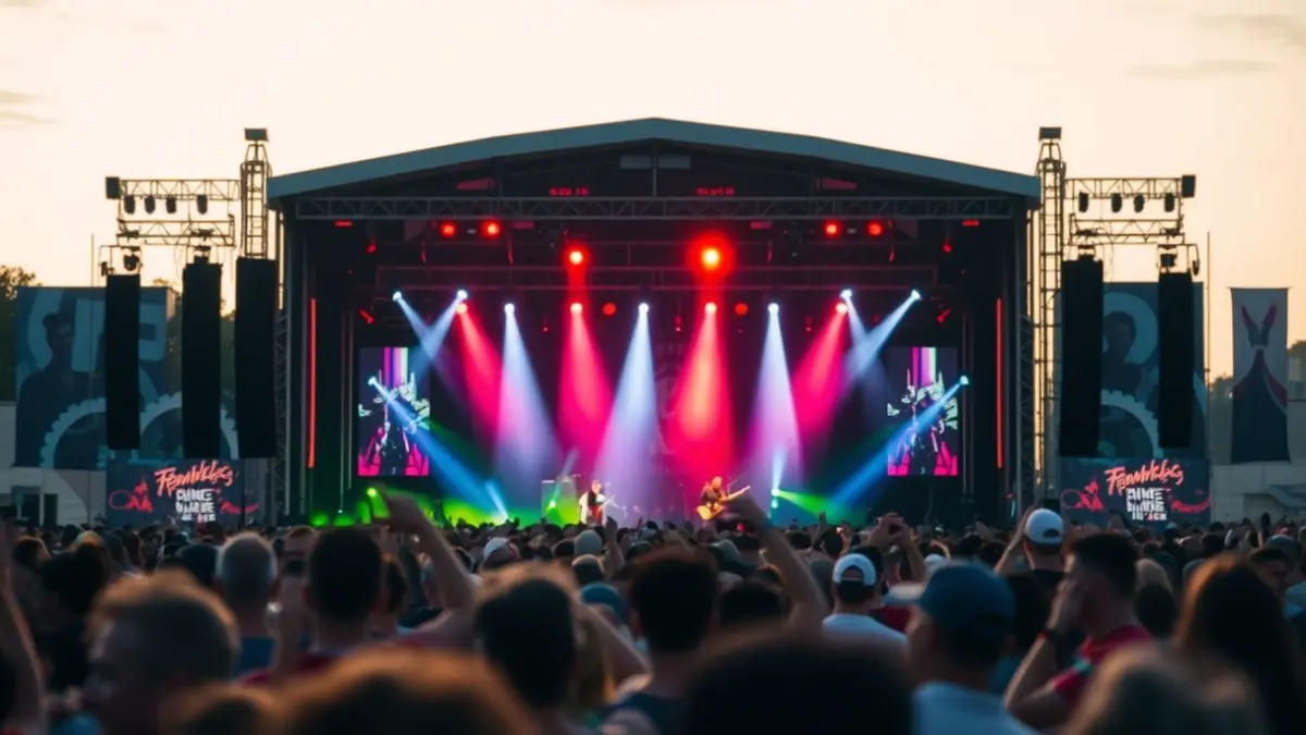 Generic image of a concert at a music festival with lights and crowd.