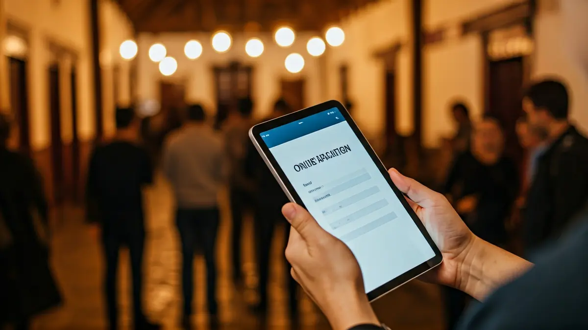 Image of a person filling out an online application form for public housing in Canarias.
