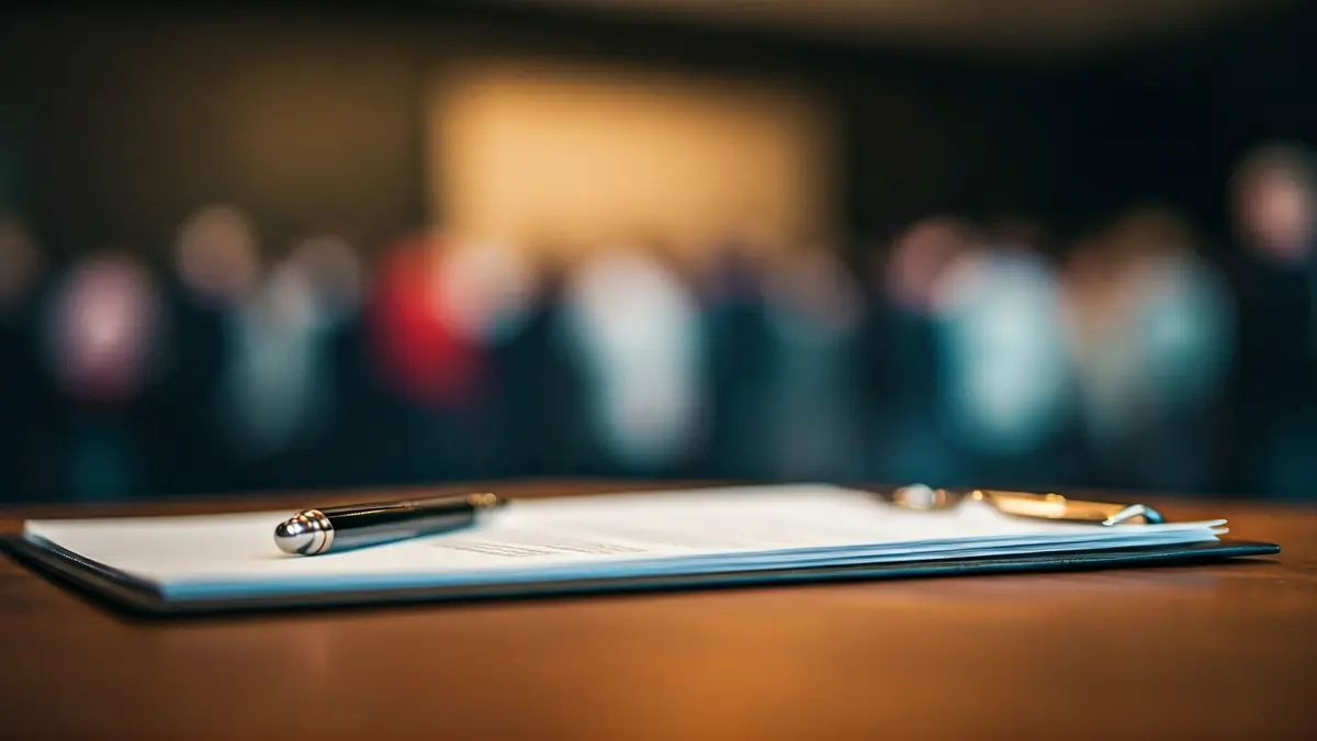 Imagen genérica de un documento legal con un bolígrafo, simbolizando una disputa legal y la anulación de un convenio.