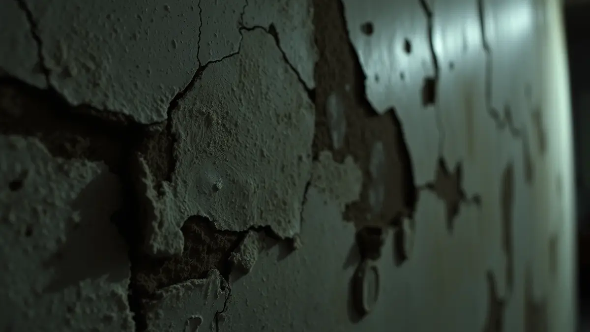 Image of a cracked and damp wall, symbolizing housing precariousness.