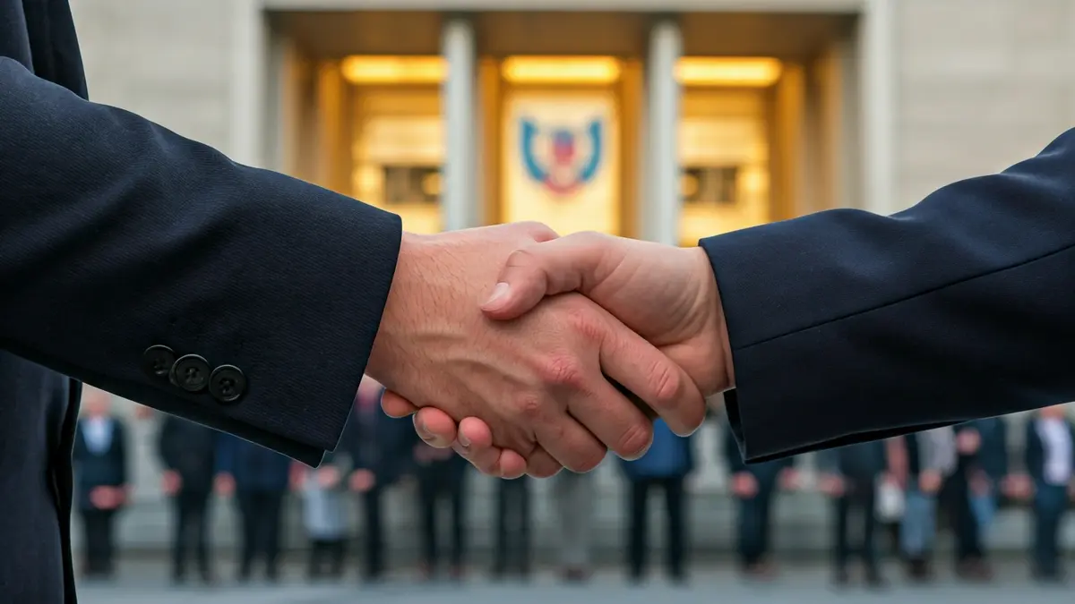 Generic image of a document being handed over in an official setting.