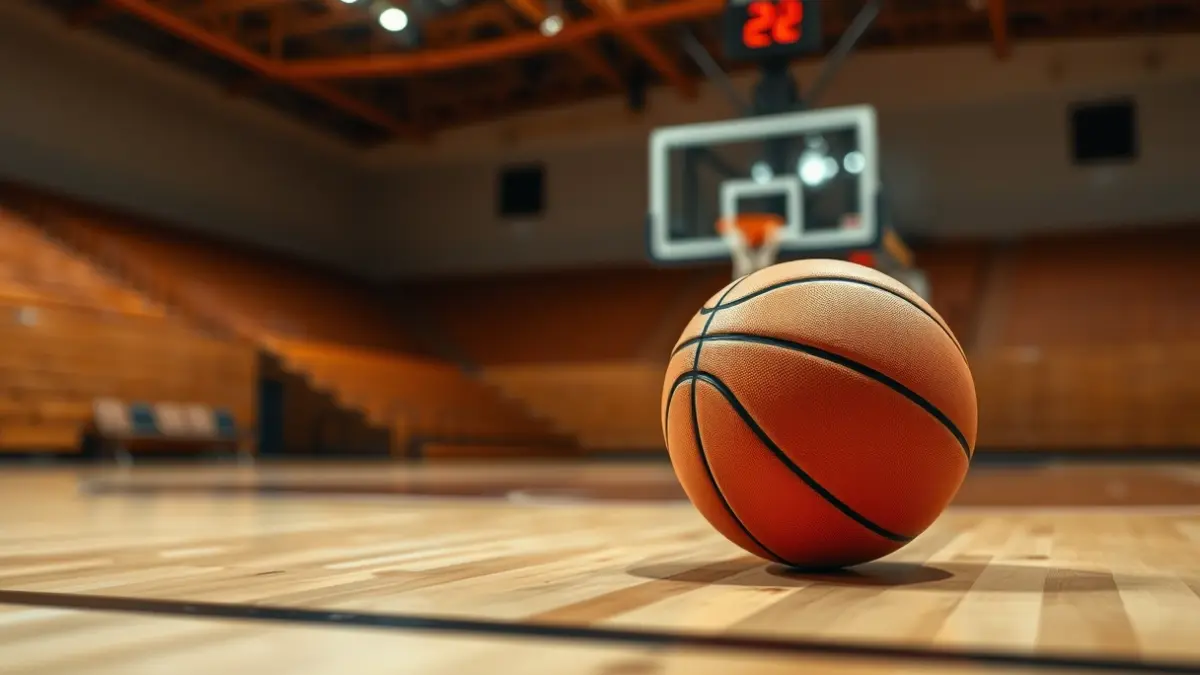 Generic image of a basketball on a court.
