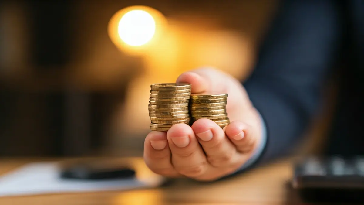 Generic image of a hand holding euro coins over official documents.