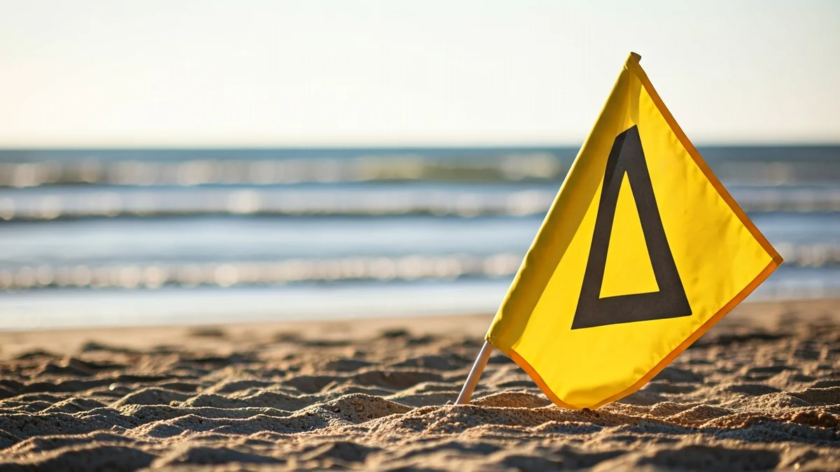 Generic image of a yellow warning flag on a beach.
