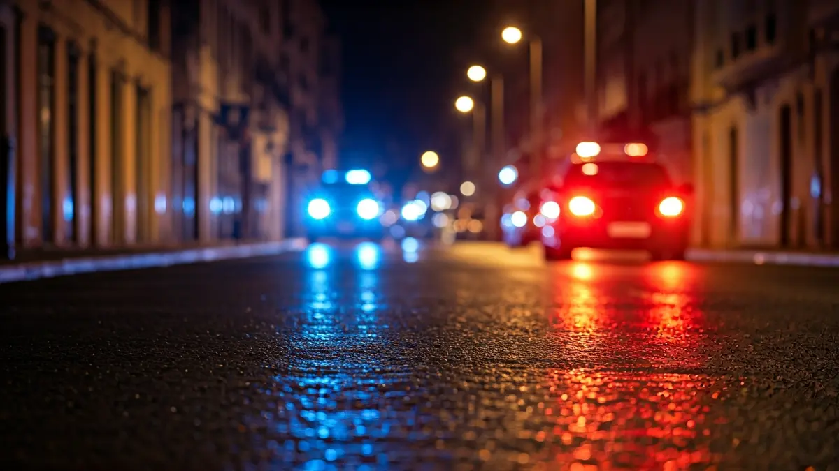 Imagen genérica de luces de emergencia reflejadas en el asfalto mojado.