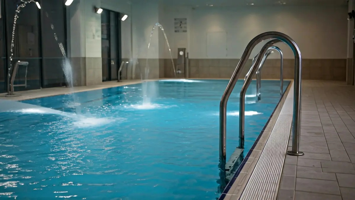 Generic image of a modern therapeutic swimming pool with an access ramp.