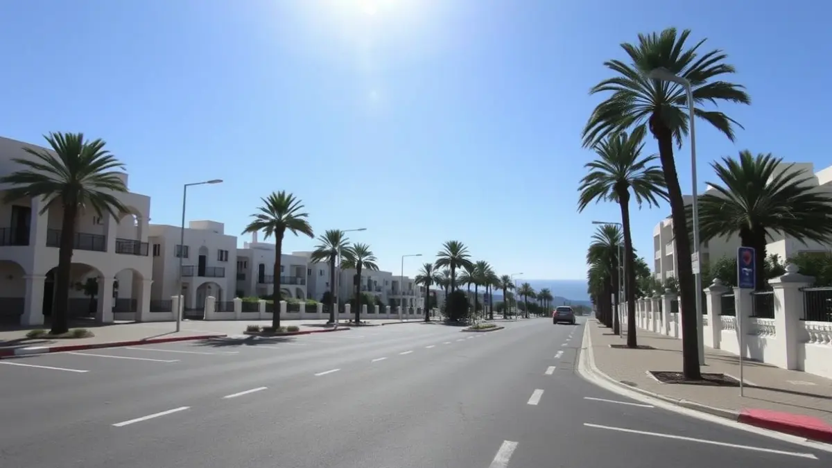 Imagen de una avenida recién mejorada con nuevas plazas de aparcamiento en Playa Blanca.