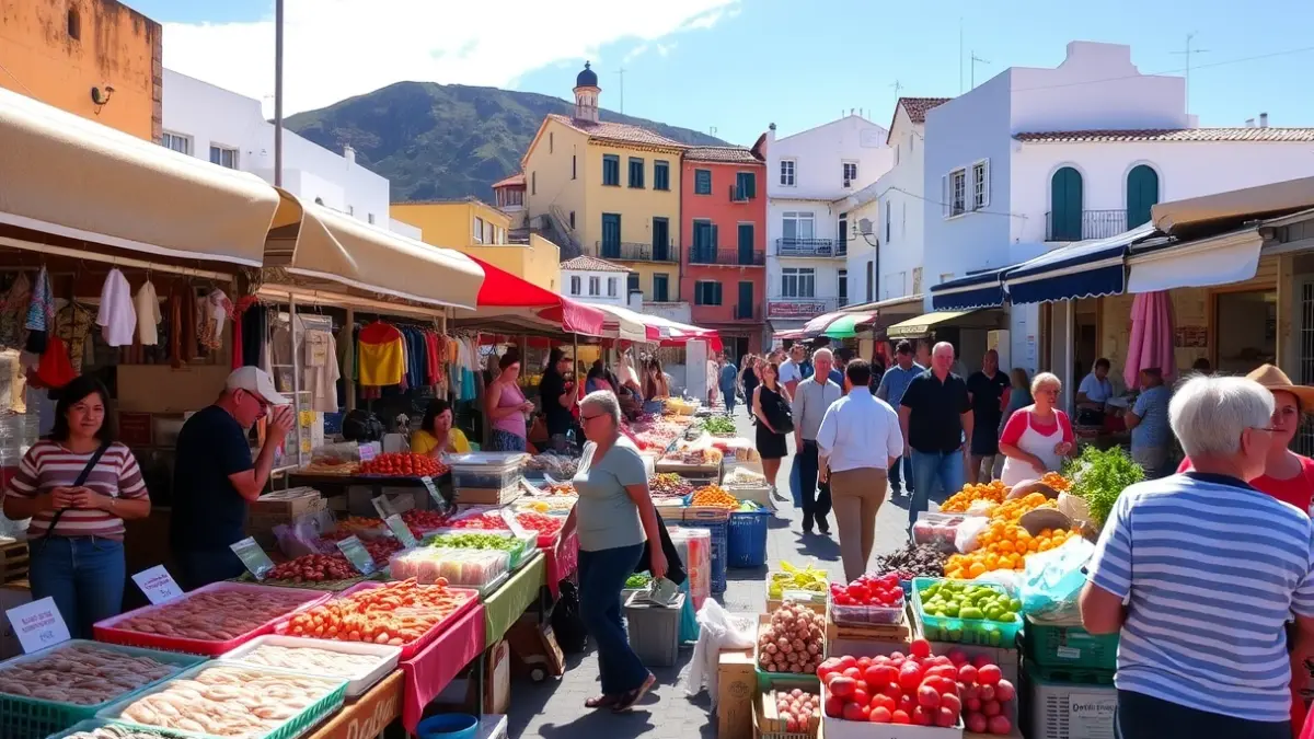 Image of a local produce market in a square in La Gomera.
