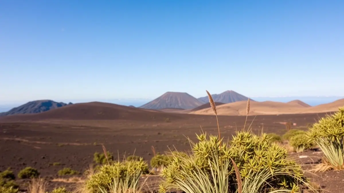 Image of a volcanic landscape in Canarias under a clear sky, representing a day of good weather.