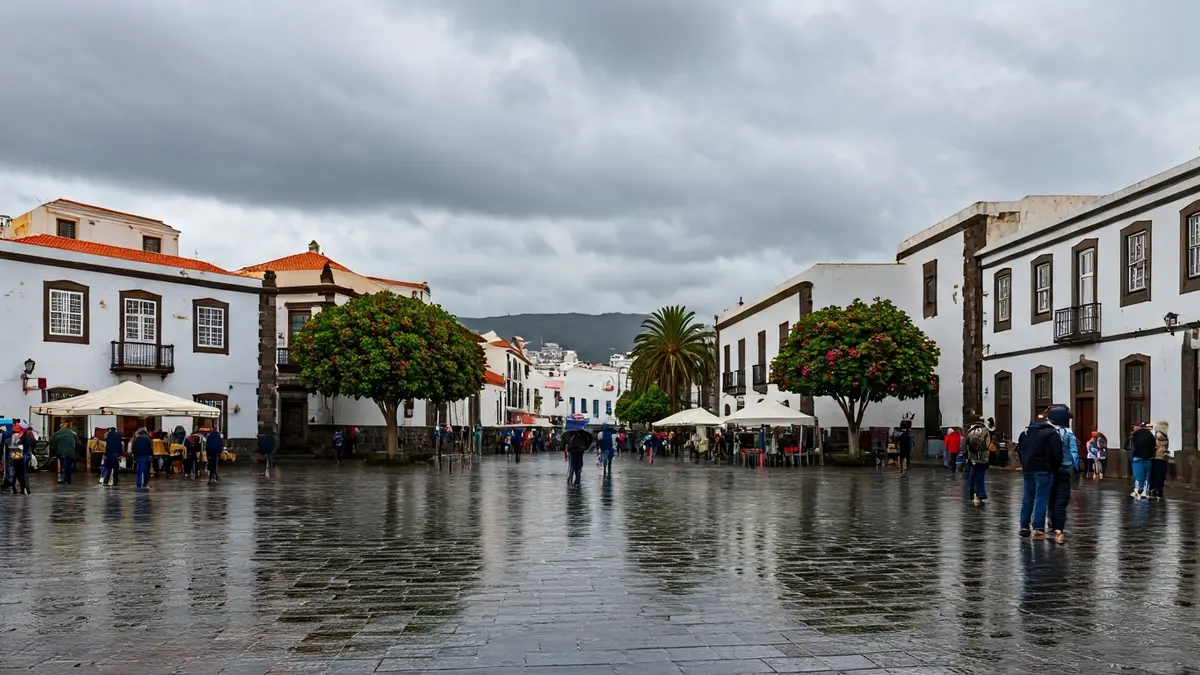 Imagen genérica de un día nublado con lluvia ligera en un pueblo canario.