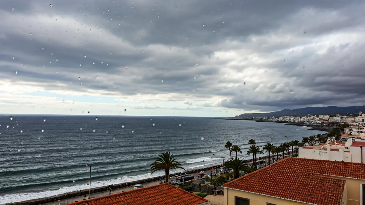 Generic image of a cloudy and windy day in a coastal town in Canarias.