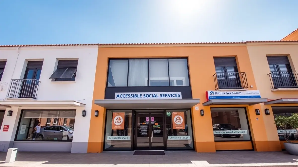 Facade of a modern social services building in the Canary Islands.