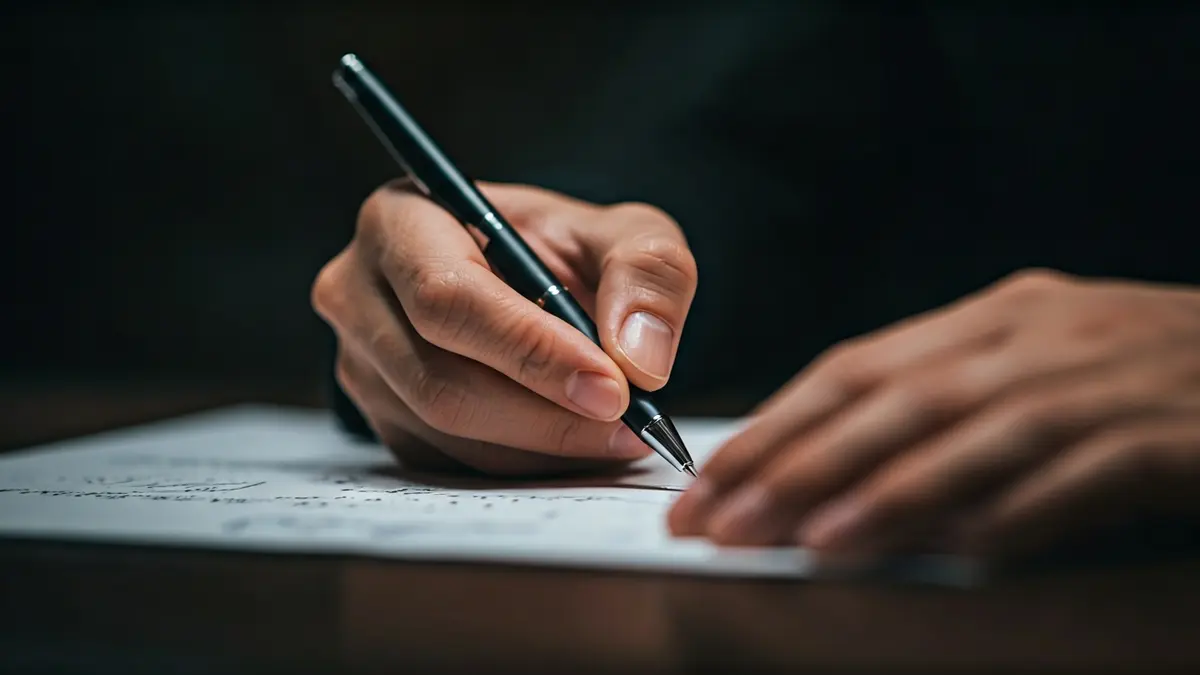 Imagen genérica de una mano escribiendo sobre un documento científico.