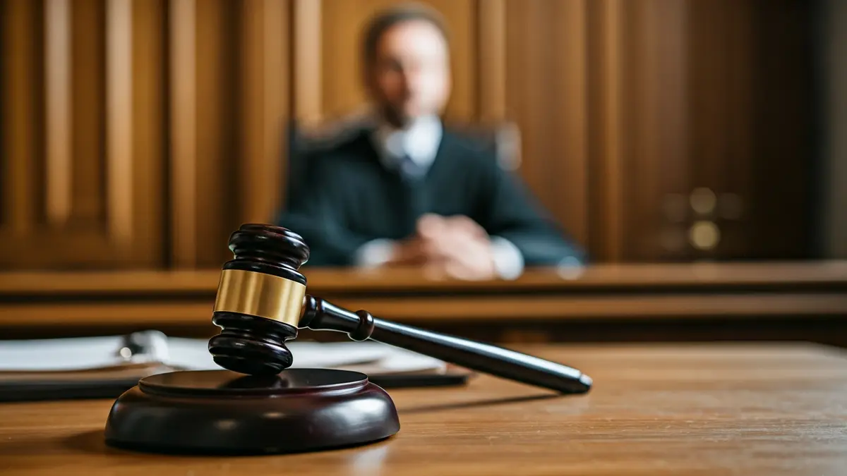 Generic image of a judge's gavel on a wooden desk in a courtroom.