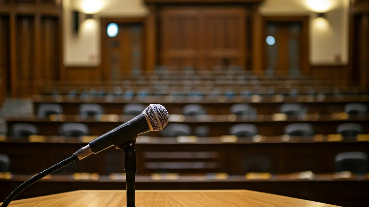 Imagen genérica de un micrófono en un podio en una sala de plenos.