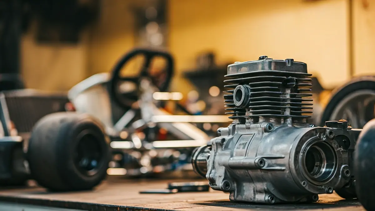 Piezas especializadas de karts en un taller.