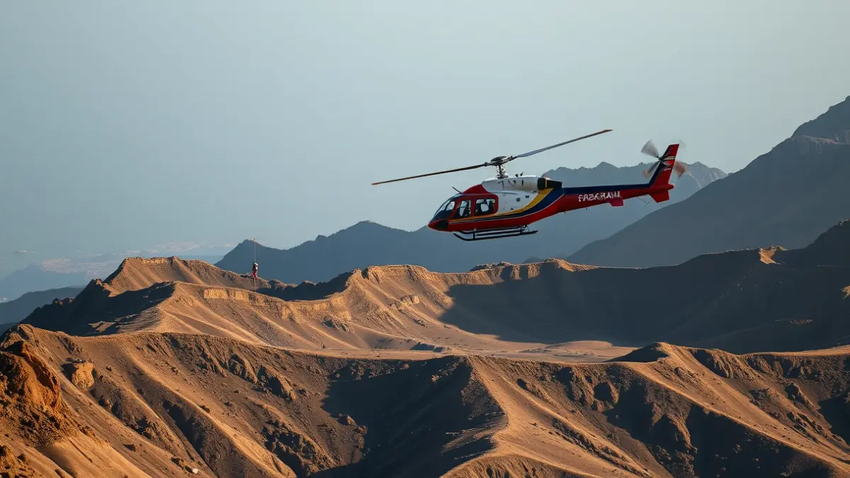 Helicóptero de rescate sobre un paisaje montañoso en Gran Canaria