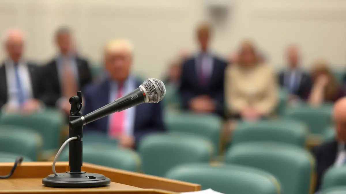 Imagen genérica de un micrófono en un podio durante una reunión formal.