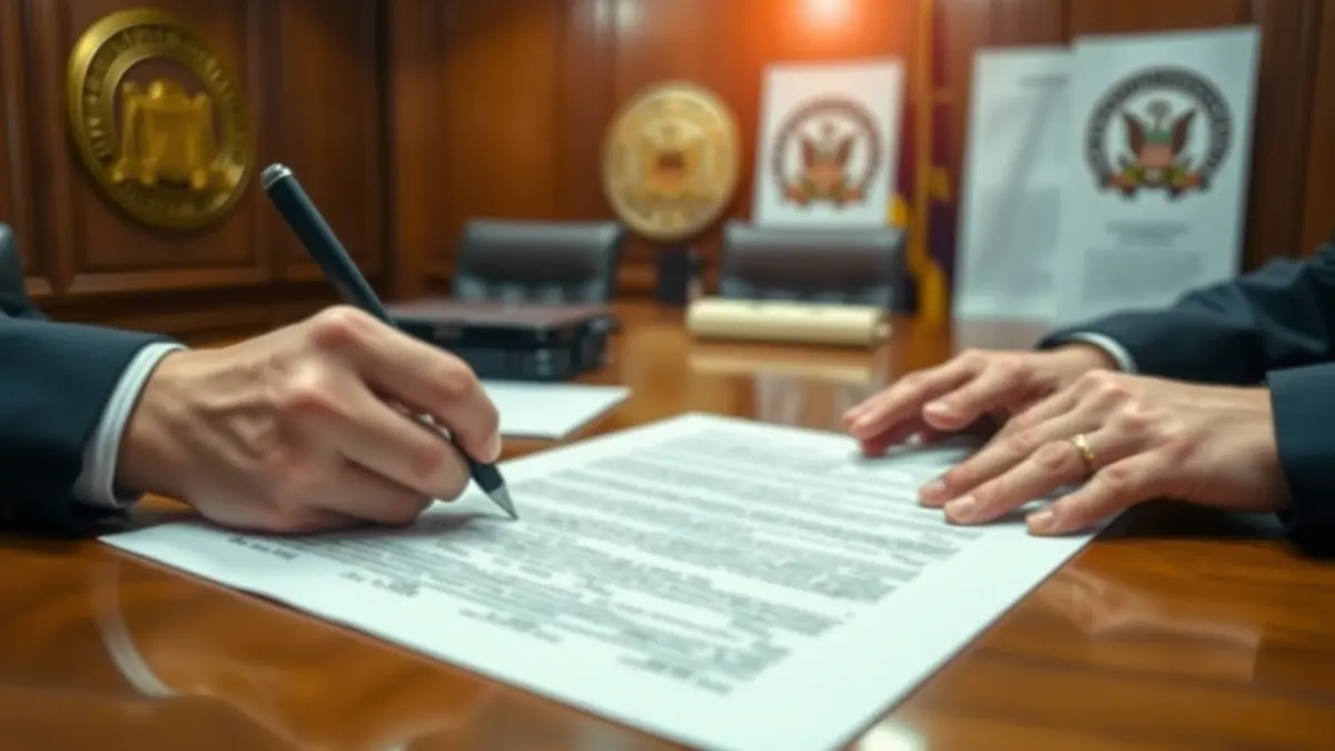 Imagen genérica de manos firmando un documento oficial.