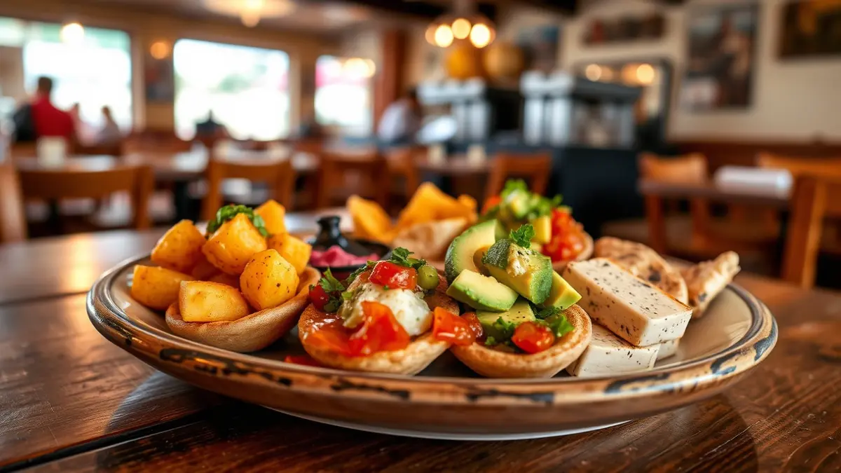 Plato de tapas canarias con papas arrugadas, aguacate y queso ahumado.