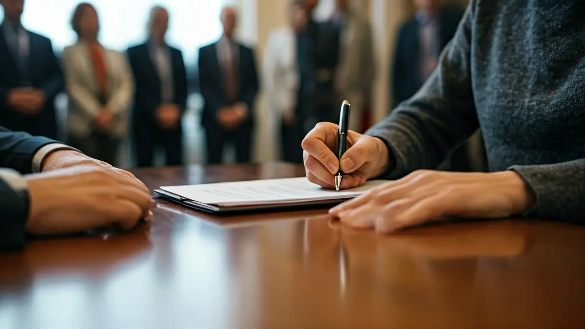 Imagen genérica de manos firmando documentos, simbolizando la aprobación de presupuestos.