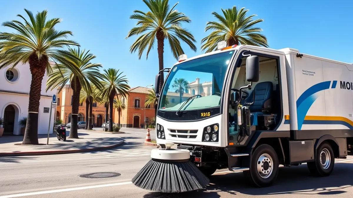Image of a municipal cleaning truck on a street in Canarias.