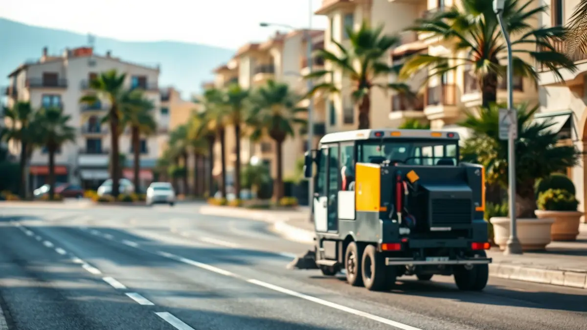 Imagen genérica de un vehículo de limpieza viaria en una calle urbana.